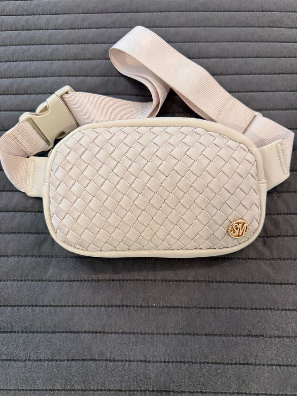 Steve Madden Woven Ivory Crossbody Belt Bag